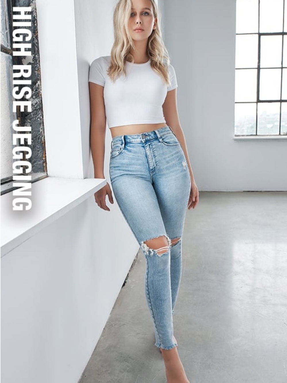 Garage Light Blue High-Rise Ripped Jeggings